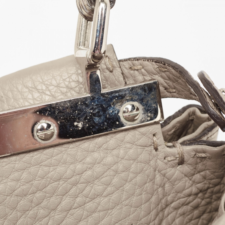 Pre Owned Fendi Beige Selleria Leather and Water Snake Handle Mini Peekaboo Top Handle Bag