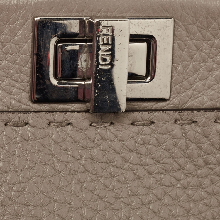 Pre Owned Fendi Beige Selleria Leather and Water Snake Handle Mini Peekaboo Top Handle Bag