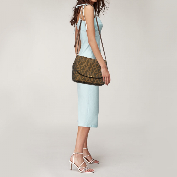 Pre Owned Fendi Tobacco Zucca Canvas and Leather Flap Crossbody Bag