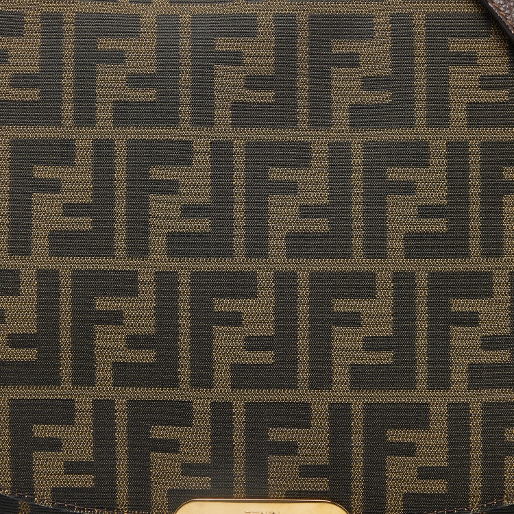 Pre Owned Fendi Tobacco Zucca Canvas and Leather Flap Crossbody Bag