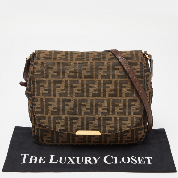 Pre Owned Fendi Tobacco Zucca Canvas and Leather Flap Crossbody Bag