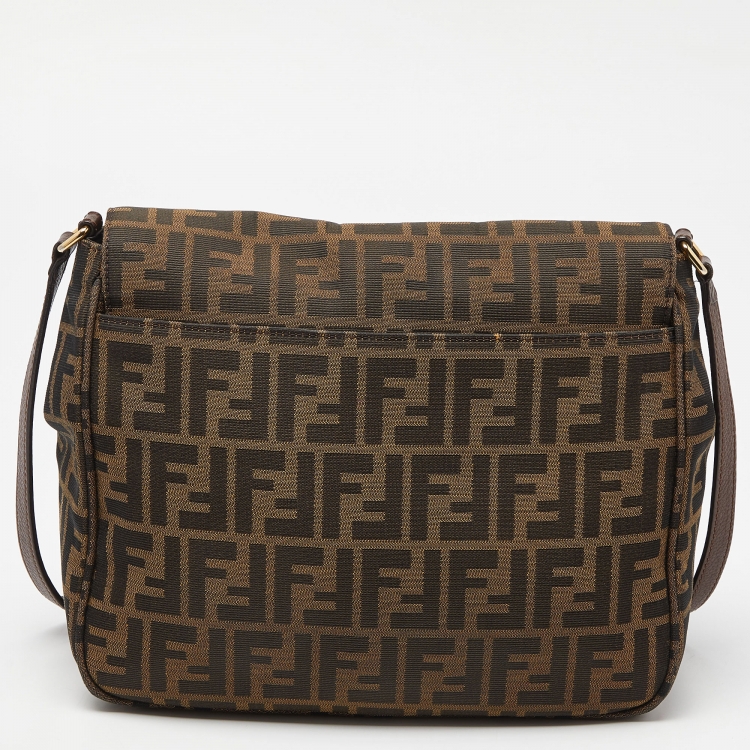 Pre Owned Fendi Tobacco Zucca Canvas and Leather Flap Crossbody Bag
