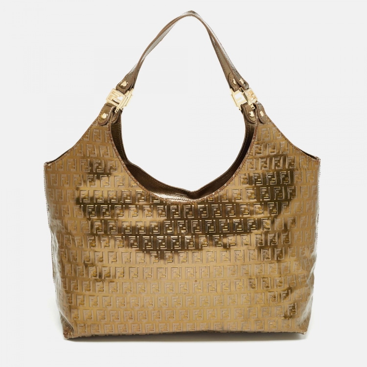 Pre Owned Fendi Metallic Zucchino Patent Leather Tote