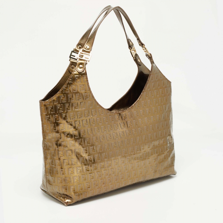 Pre Owned Fendi Metallic Zucchino Patent Leather Tote