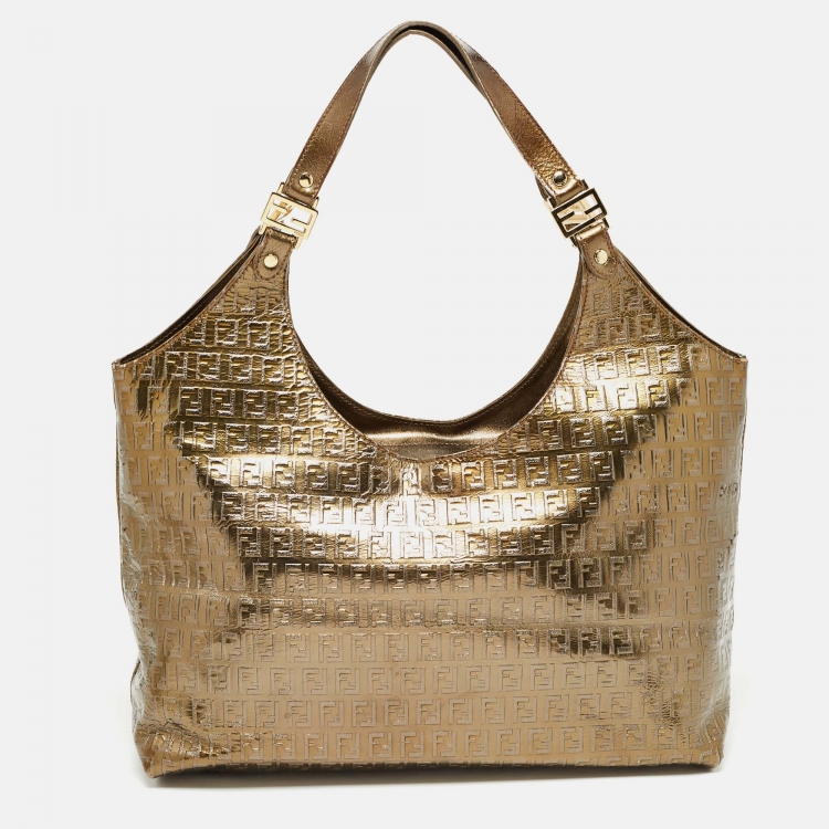 Pre Owned Fendi Metallic Zucchino Patent Leather Tote