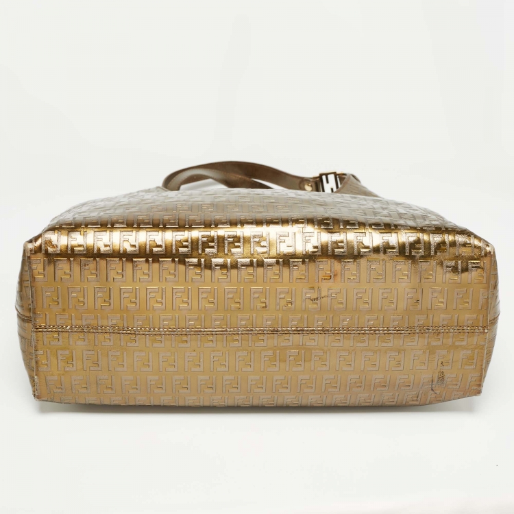Pre Owned Fendi Metallic Zucchino Patent Leather Tote