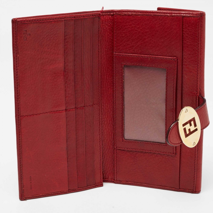 Pre Owned Fendi Red Zucca Canvas and Leather Flap Continental Wallet