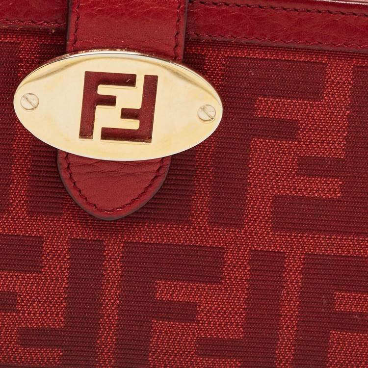 Pre Owned Fendi Red Zucca Canvas and Leather Flap Continental Wallet