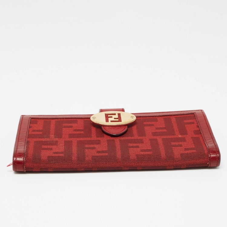 Pre Owned Fendi Red Zucca Canvas and Leather Flap Continental Wallet