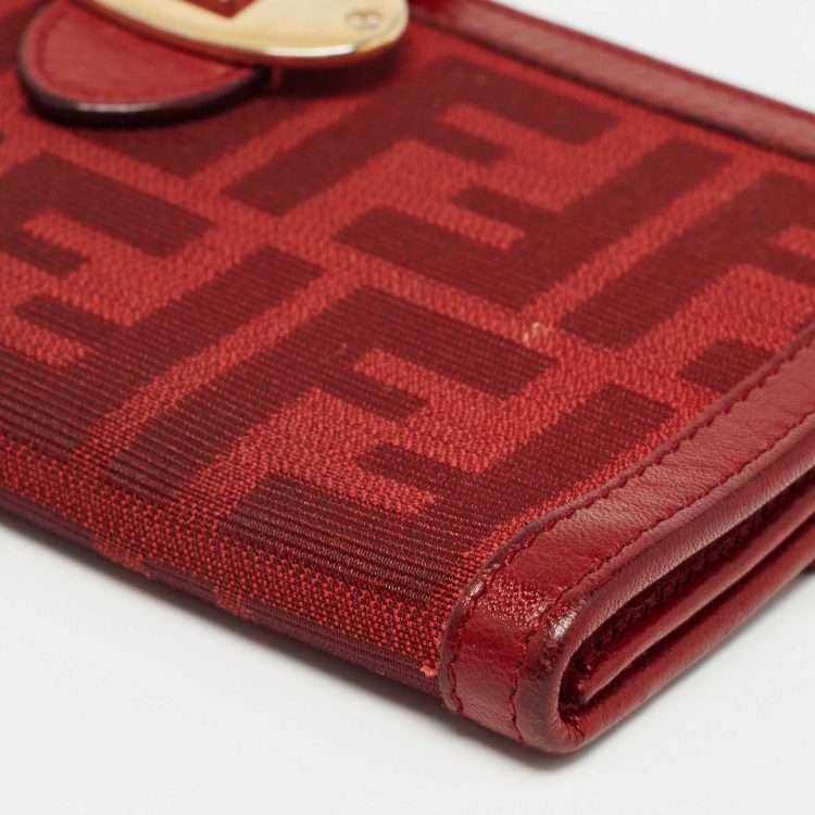 Pre Owned Fendi Red Zucca Canvas and Leather Flap Continental Wallet