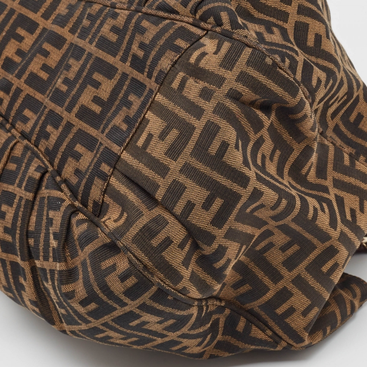 Pre Owned Fendi Tobacco Zucca Canvas and Patent Leather Large Mia Hobo