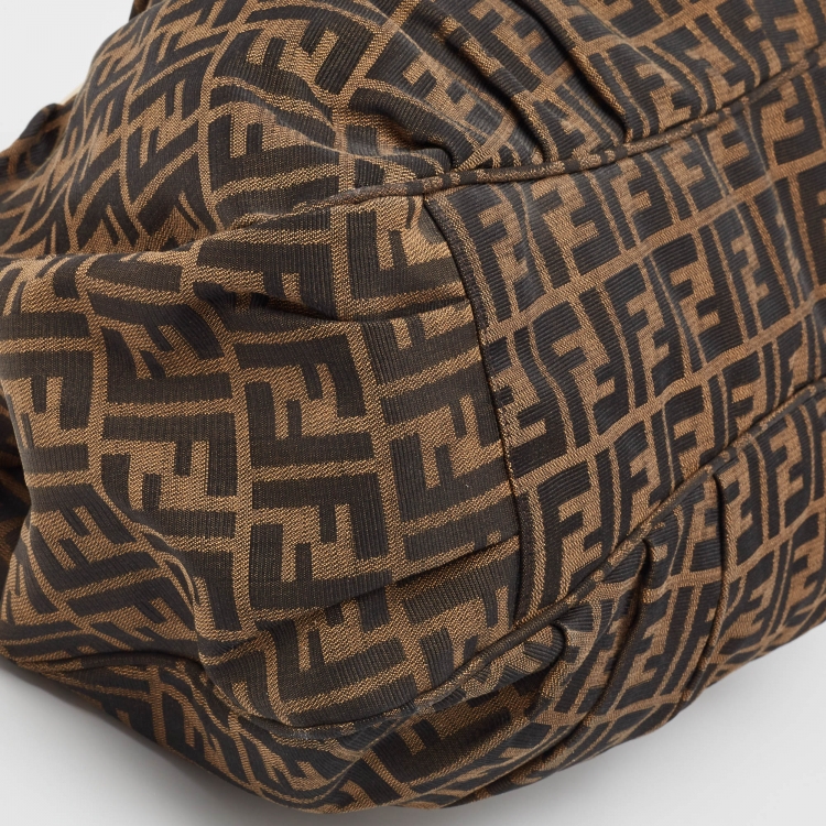 Pre Owned Fendi Tobacco Zucca Canvas and Patent Leather Large Mia Hobo