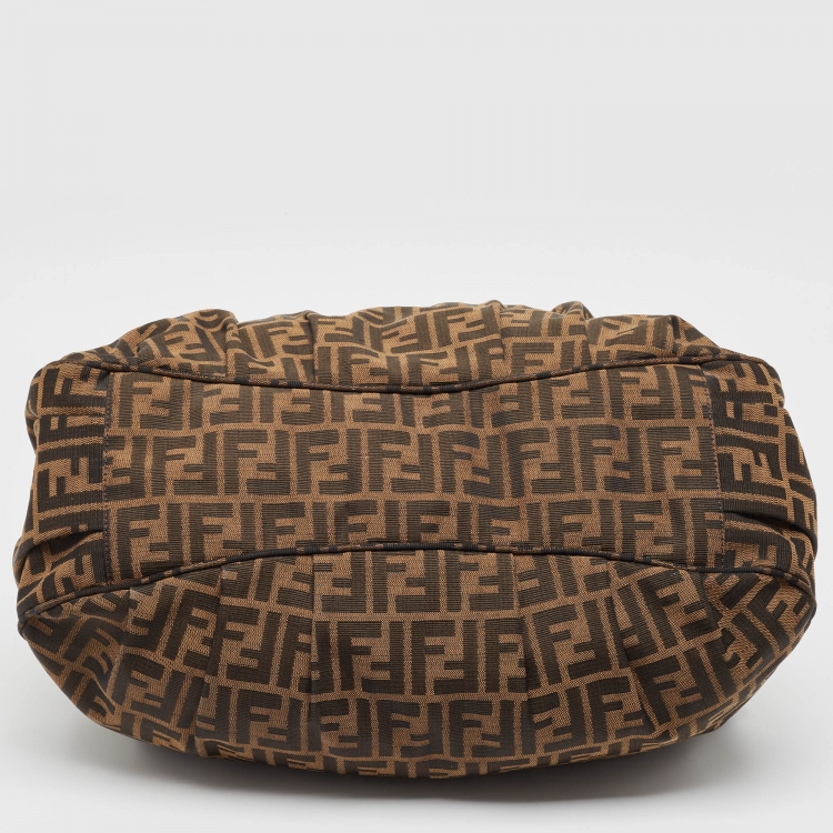 Pre Owned Fendi Tobacco Zucca Canvas and Patent Leather Large Mia Hobo