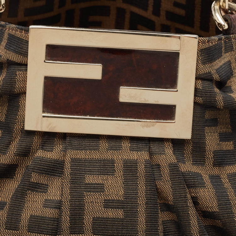 Pre Owned Fendi Tobacco Zucca Canvas and Patent Leather Large Mia Hobo