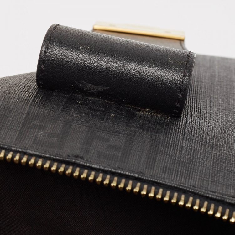 Pre Owned Fendi Black Zuchinno Coated Canvas and Leather Clasp Crossbody Bag 