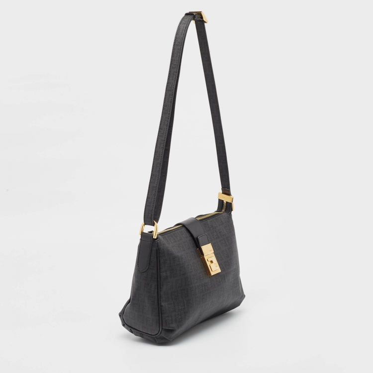 Pre Owned Fendi Black Zuchinno Coated Canvas and Leather Clasp Crossbody Bag 