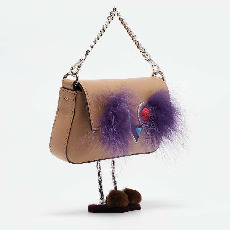 Pre Owned Fendi Beige Leather and Fox Micro Monster Feet Crossbody Bag