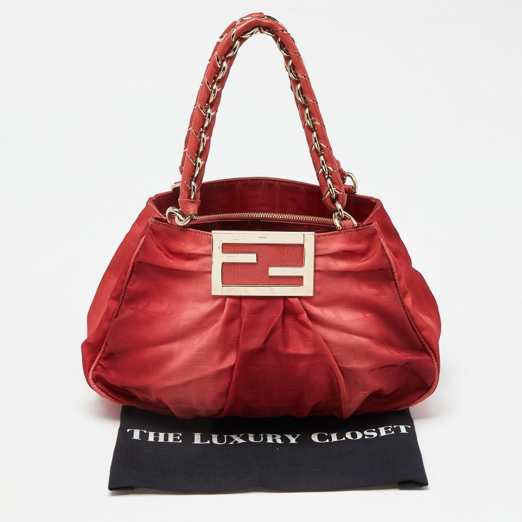 مملوكة مسبقًا Fendi Red Zucca Canvas and Leather Small Mia Hobo