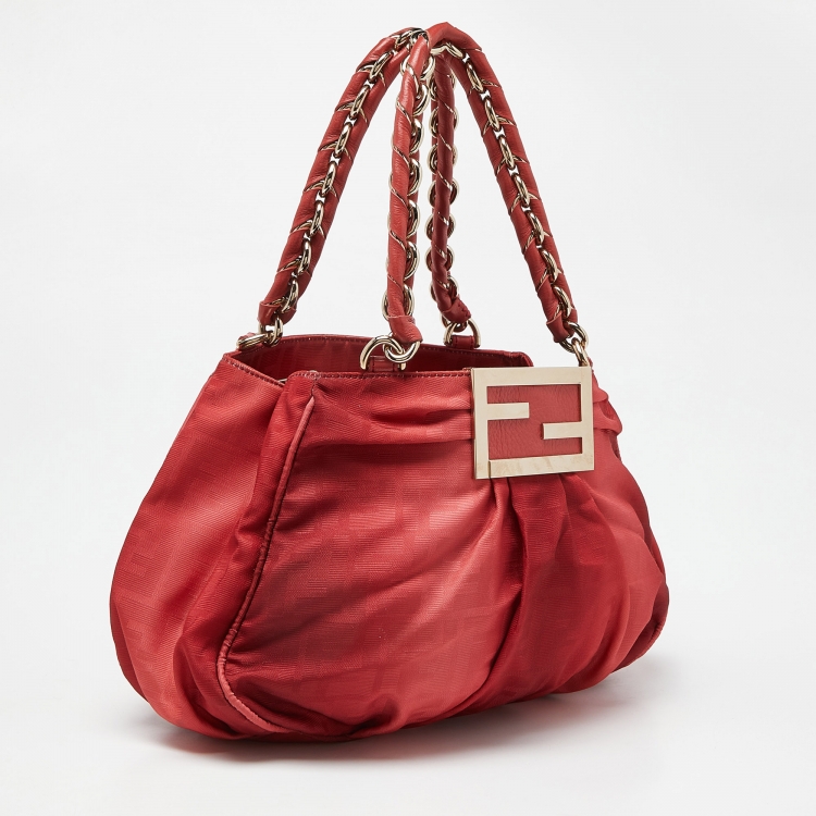 مملوكة مسبقًا Fendi Red Zucca Canvas and Leather Small Mia Hobo