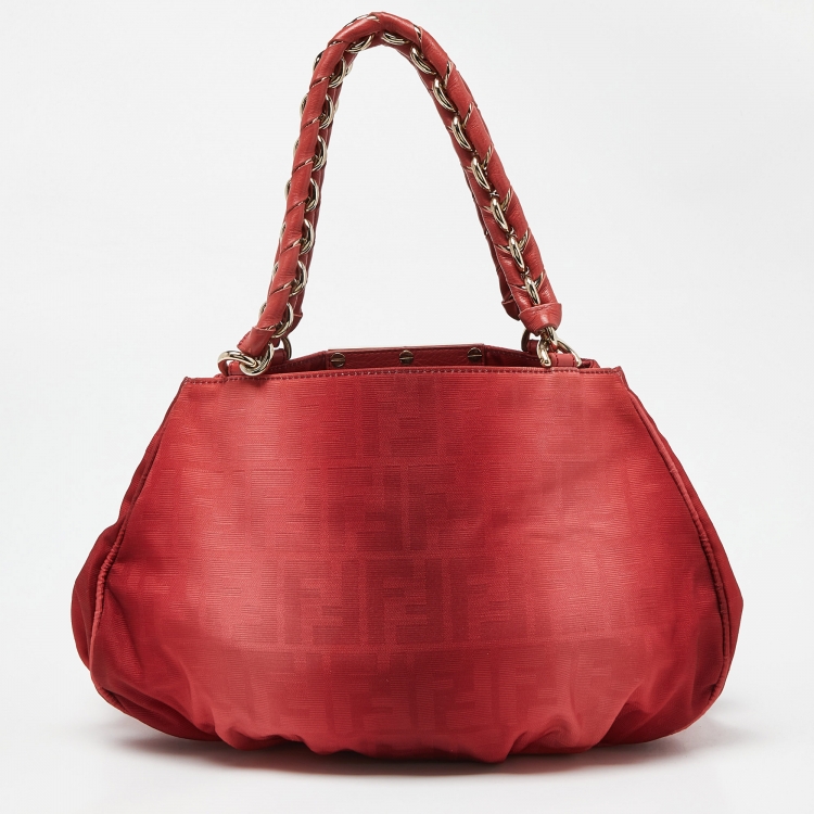 مملوكة مسبقًا Fendi Red Zucca Canvas and Leather Small Mia Hobo