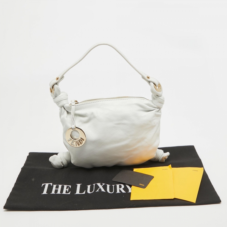 Pre Owned Fendi White Leather Knot Hobo