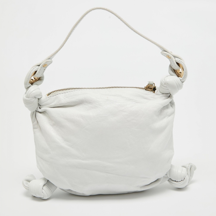 Pre Owned Fendi White Leather Knot Hobo