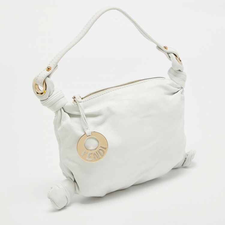 Pre Owned Fendi White Leather Knot Hobo
