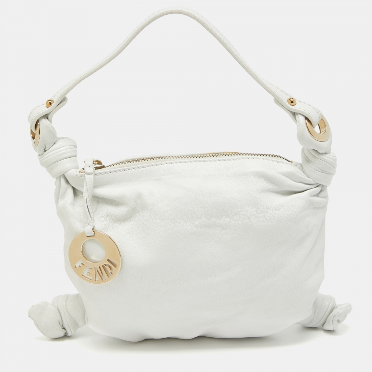 Pre Owned Fendi White Leather Knot Hobo
