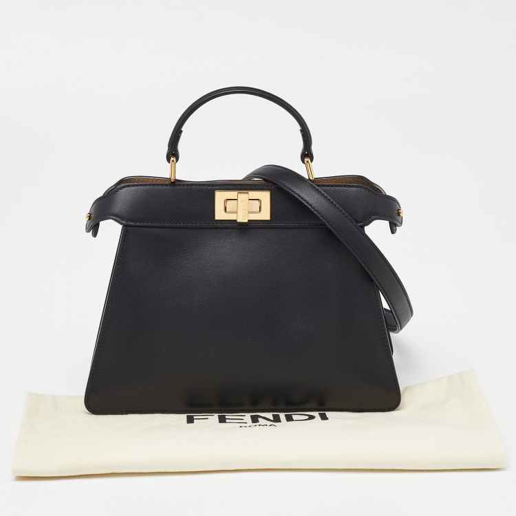 Pre Owned Fendi Black Leather Small Peekaboo ISeeU Top Handle Bag