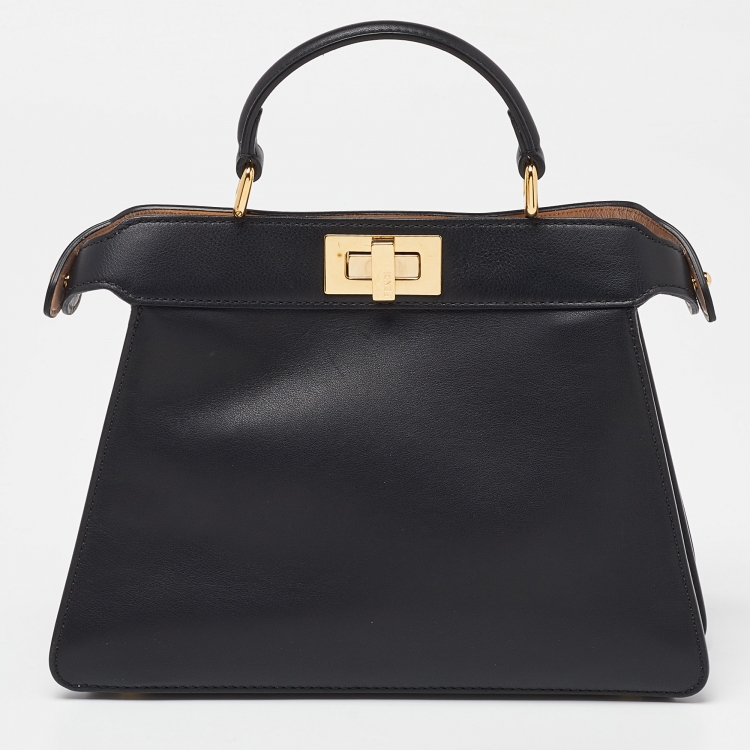 Pre Owned Fendi Black Leather Small Peekaboo ISeeU Top Handle Bag