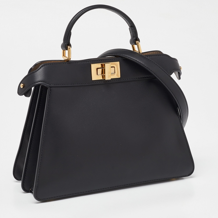 Pre Owned Fendi Black Leather Small Peekaboo ISeeU Top Handle Bag