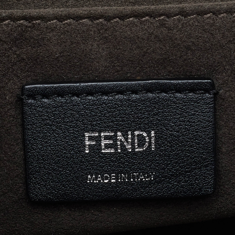 Pre Owned Fendi Green Floral Applique Leather Medium Kan I Top Handle Bag