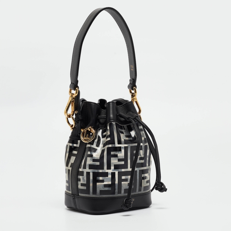 مملوكة مسبقًا Fendi Black/Clear FF PVC and Leather Mini Mon Tresor Bucket Bag