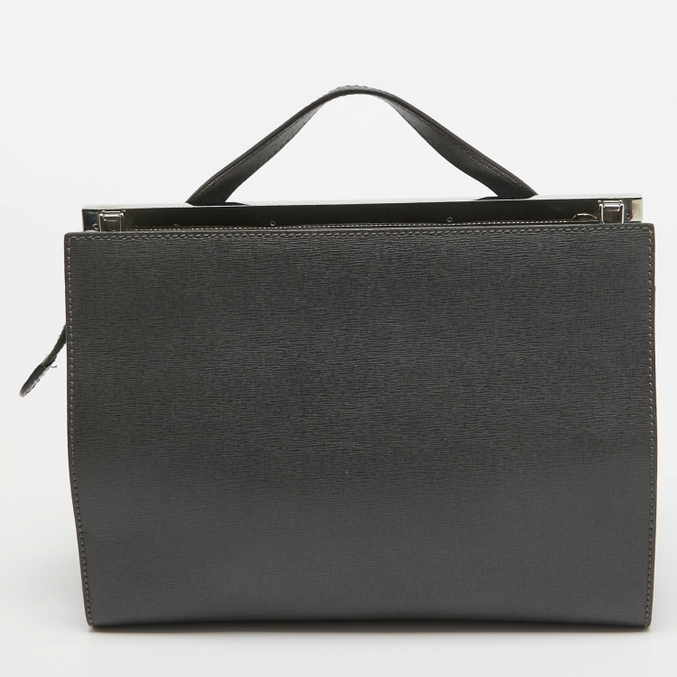 Pre Owned Fendi Grey Leather Small Demi Jour Top Handle Bag