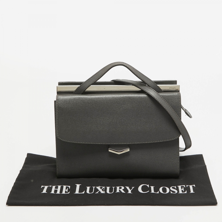 Pre Owned Fendi Grey Leather Small Demi Jour Top Handle Bag