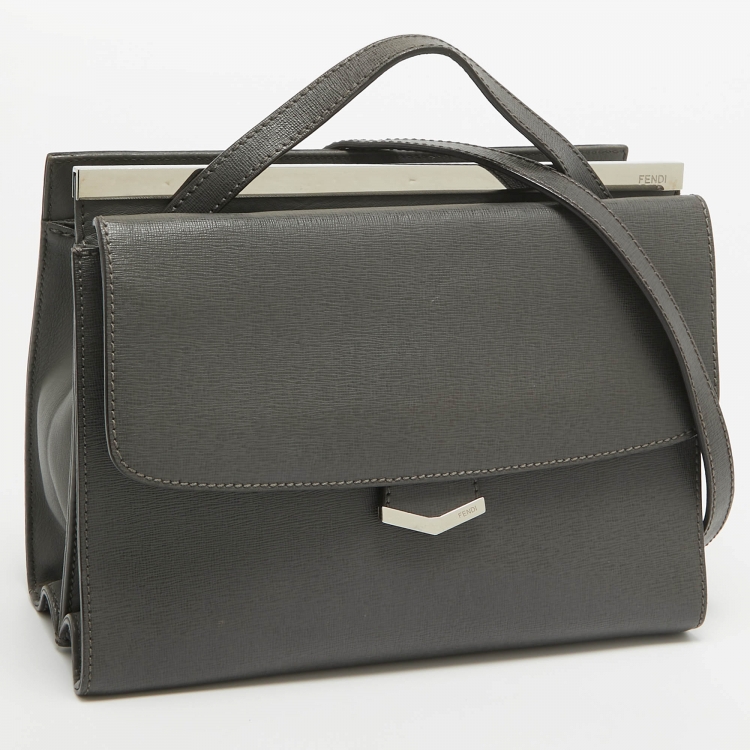 Pre Owned Fendi Grey Leather Small Demi Jour Top Handle Bag