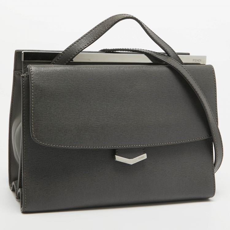 Pre Owned Fendi Grey Leather Small Demi Jour Top Handle Bag