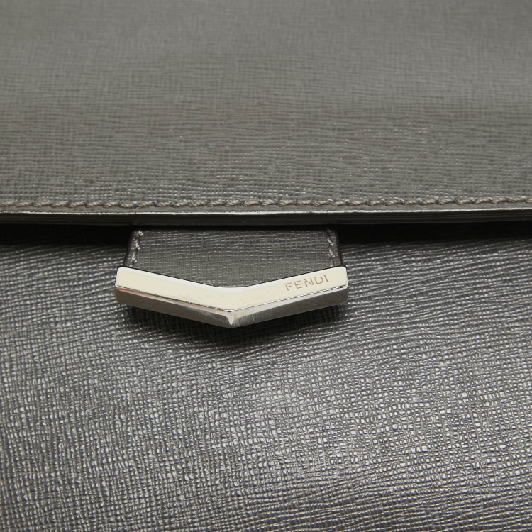 Pre Owned Fendi Grey Leather Small Demi Jour Top Handle Bag