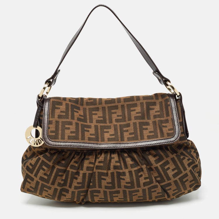 Pre Owned Fendi Tobacco Zucca Canvas and Leather Medium Chef Shoulder Bag