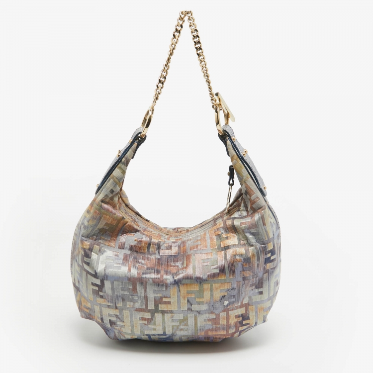 Pre Owned Fendi Multicolor Zucca Fabric and Leather Large Chef Chain Hobo
