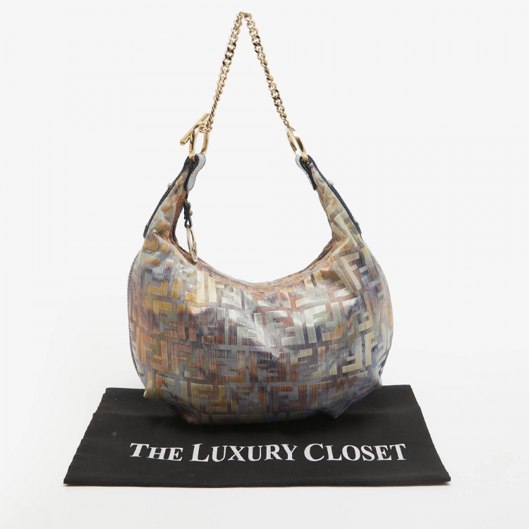 Pre Owned Fendi Multicolor Zucca Fabric and Leather Large Chef Chain Hobo