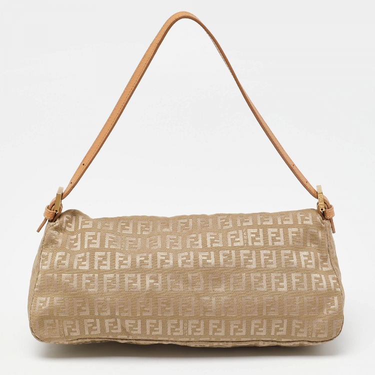 Pre Owned Fendi Beige Zucchino Canvas and Leather Baguette Bag