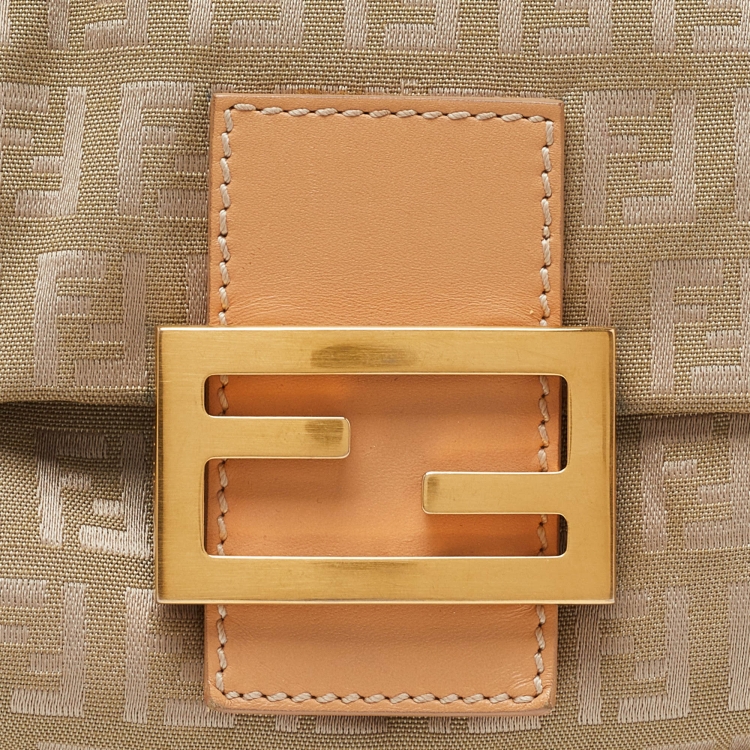 Pre Owned Fendi Beige Zucchino Canvas and Leather Baguette Bag
