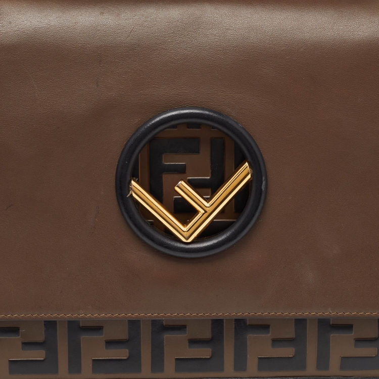 Pre Owned Fendi Brown/Black Leather Kan I F Logo Shoulder Bag