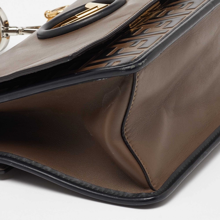 Pre Owned Fendi Brown/Black Leather Kan I F Logo Shoulder Bag
