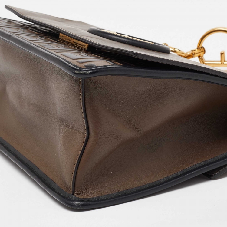 Pre Owned Fendi Brown/Black Leather Kan I F Logo Shoulder Bag