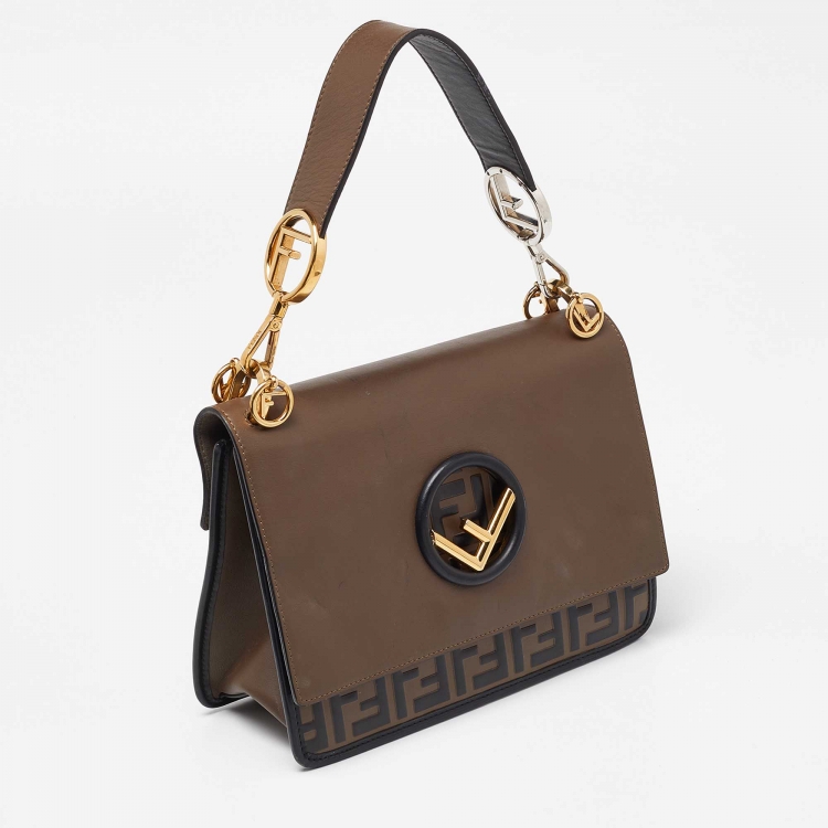 Pre Owned Fendi Brown/Black Leather Kan I F Logo Shoulder Bag