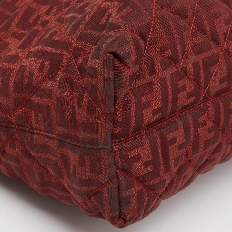 Pre Owned Fendi Red Zucca Canvas and Patent Leather Medium Roll Shopper Tote