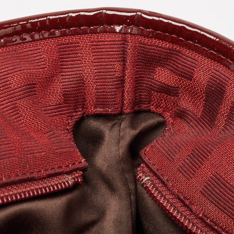 Pre Owned Fendi Red Zucca Canvas and Patent Leather Medium Roll Shopper Tote