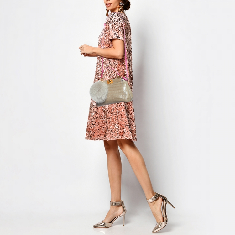 مملوكة مسبقًا Fendi Grey/Pink Crocodile Mini Peekaboo Top Handle Bag